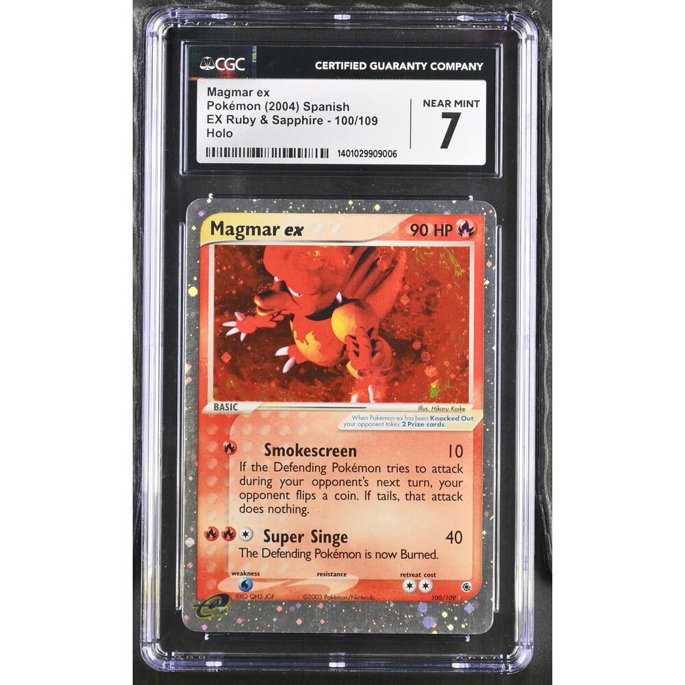 CGC 7 NEAR MINT Magmar EX 100/109 Spanish Pokémon Ruby & Sapphire 2003 Holo Rare